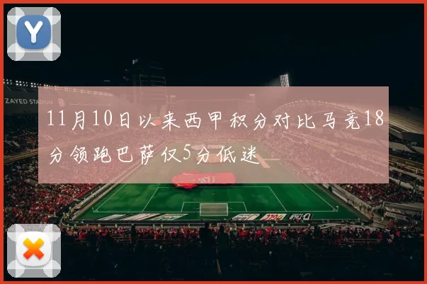 11月10日以来西甲积分对比马竞18分领跑巴萨仅5分低迷